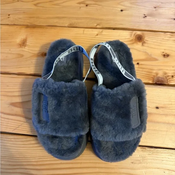 UGG Charcoal Fluffy Slide Sandals - Picture 2 of 2